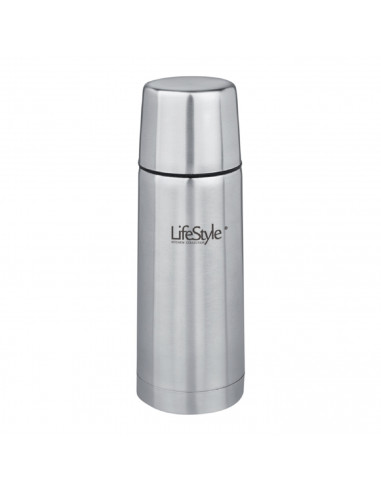 LifeStyle - Termo para líquidos y bebidas, acero inoxidable, 500 ml, botella térmica con tapón-vaso, cierre a presión 25 cm, rec