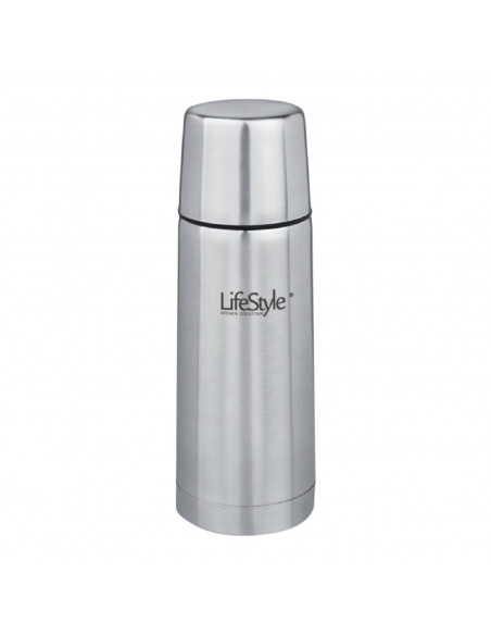 LifeStyle - Termo para líquidos y bebidas, acero inoxidable, 500 ml, botella térmica con tapón-vaso, cierre a presión 25 cm, rec