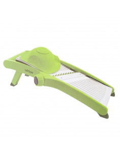 Tradineur - Mandolina de cocina con pié de multiples cortes, abs y acero inoxidable, cortador de verduras de 5 posiciones, 39 x