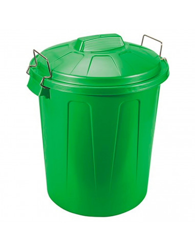 Tradineur - Cubo de basura de plástico, 21 litros, incluye tapa y asas metálicas, contenedor de residuos, papelera, reciclaje, i
