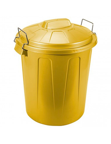 Tradineur - Cubo de basura de plástico, 21 litros, incluye tapa y asas metálicas, contenedor de residuos, papelera, reciclaje, i
