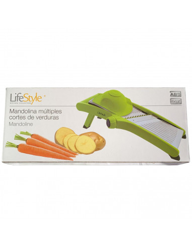 Tradineur - Mandolina de cocina con pié de multiples cortes, abs y acero inoxidable, cortador de verduras de 5 posiciones, 39 x