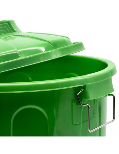 Tradineur - Cubo de basura de plástico, 31 litros, incluye tapa y asas metálicas, contenedor de residuos, papelera, reciclaje, i