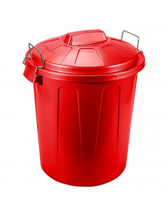 Tradineur - Cubo de basura, plástico, 31 litros, incluye tapa y asas metálicas, contenedor de residuos, papelera, reciclaje, ind
