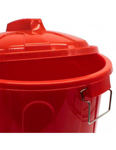Tradineur - Cubo de basura, plástico, 31 litros, incluye tapa y asas metálicas, contenedor de residuos, papelera, reciclaje, ind