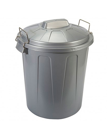 Tradineur - Cubo de basura, 31 litros, plástico incluye tapa y asas metálicas, contenedor de residuos, papelera, reciclaje, indu