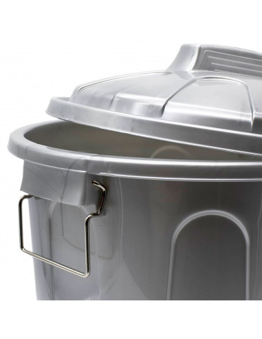 Tradineur - Cubo de basura, 31 litros, plástico incluye tapa y asas metálicas, contenedor de residuos, papelera, reciclaje, indu