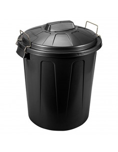 Tradineur - Cubo de basura con tapa y asas metálicas, 31 litros, plástico resistente, contenedor de residuos, papelera, reciclaj