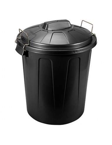 Tradineur - Cubo de basura con tapa y asas metálicas, 31 litros, plástico resistente, contenedor de residuos, papelera, reciclaj