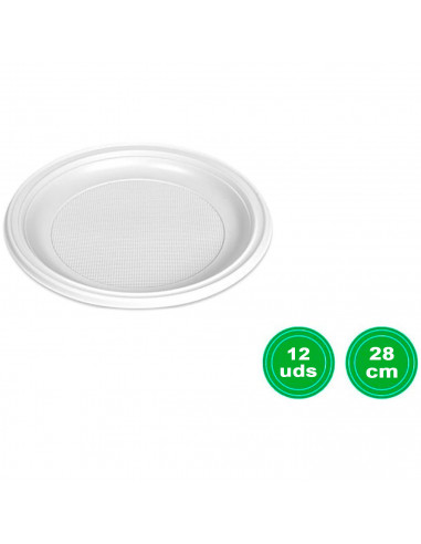 Tradineur - Pack de 12 platos llanos redondos reutilizables de plástico, 100% reciclables, extra resistentes, higiénicos, apilab