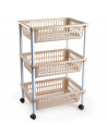 Tradineur - Carrito verdulero modelo PLFT de plástico, 3 cestas, incluye ruedas, portaobjetos, organizador de frutas, verduras,