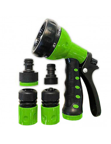 Tradineur - Pistola de riego regulable con accesorios, chorro ajustable, 7 posiciones, plástico, regar jardín, flores, huerto, l