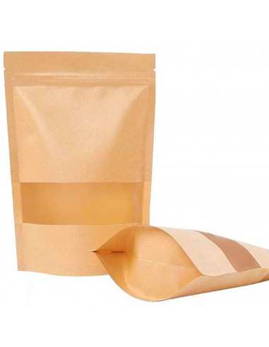 Tradineur - Pack de 20 bolsas de papel kraft para conservar alimentos, reutilizables, cierre hermético y ventana, aptas para uso
