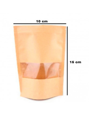 Tradineur - Pack de 20 bolsas de papel kraft para conservar alimentos, reutilizables, cierre hermético y ventana, aptas para uso