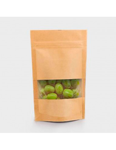 Tradineur - Pack de 20 bolsas de papel kraft para conservar alimentos, reutilizables, cierre hermético y ventana, aptas para uso