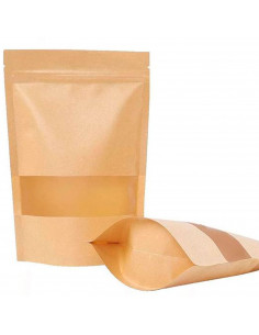 Tradineur - Pack de 15 bolsas de papel kraft para conservar alimentos, reutilizables, cierre hermético y ventana, aptas para uso