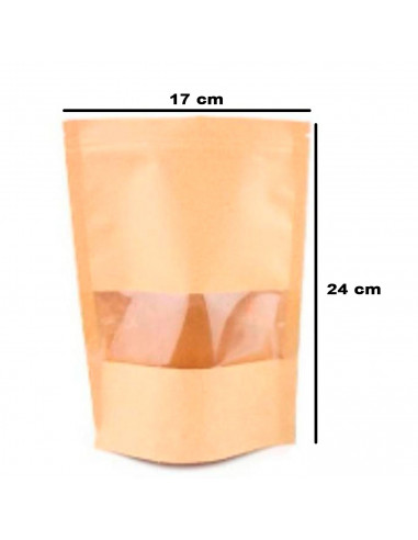 Tradineur - Pack de 15 bolsas de papel kraft para conservar alimentos, reutilizables, cierre hermético y ventana, aptas para uso