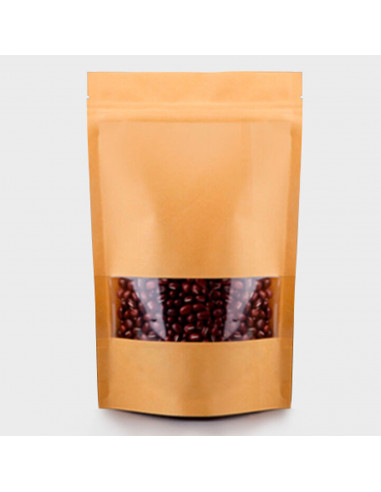 Tradineur - Pack de 15 bolsas de papel kraft para conservar alimentos, reutilizables, cierre hermético y ventana, aptas para uso