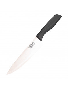 Tradineur - Cuchillo de cocina 20 cm de acero inoxidable con mango de plástico negro apto para lavavajillas