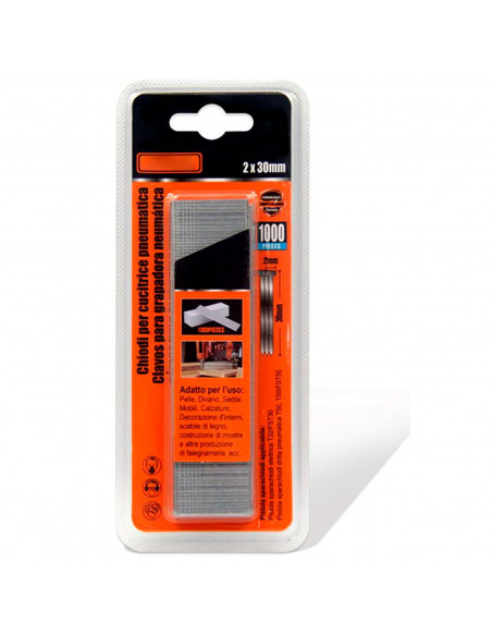 Tradineur - Pack 1000 Clavos para grapadoras neumáticas - Fabricado en hierro - Clavos de 2 x 30 mm