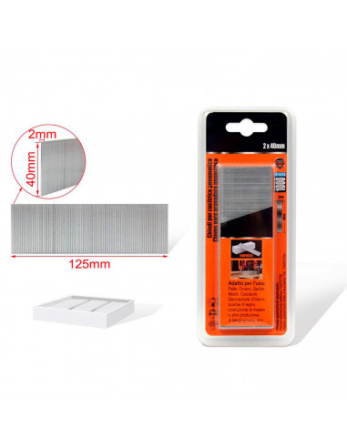 Tradineur - Pack 1000 Clavos para grapadoras neumáticas - Fabricado en hierro - Clavos de 2 x 40 mm