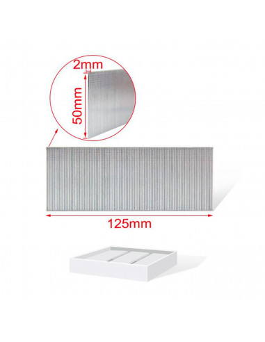 Tradineur - Pack 1000 Clavos para grapadoras neumáticas - Fabricado en hierro - Clavos de 2 x 50 mm