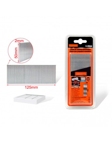 Tradineur - Pack 1000 Clavos para grapadoras neumáticas - Fabricado en hierro - Clavos de 2 x 50 mm