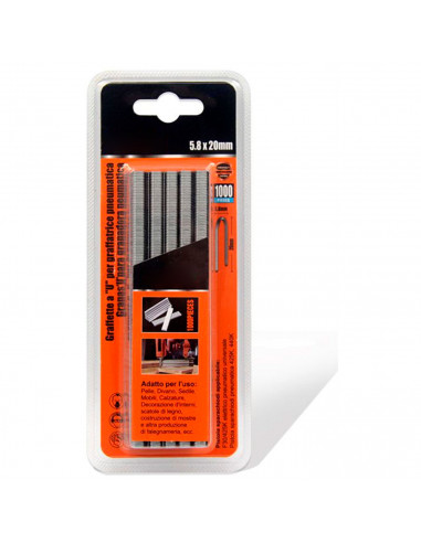Tradineur - Pack 1000 Grapas para grapadoras neumáticas - Fabricado en hierro - Grapas de 5,8 x 20 mm