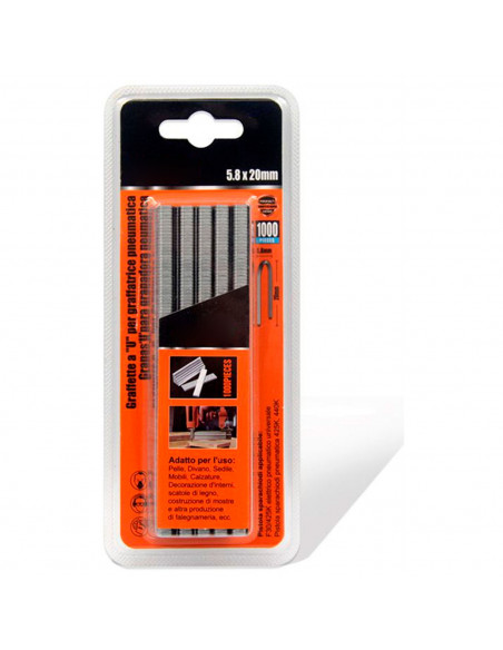 Tradineur - Pack 1000 Grapas para grapadoras neumáticas - Fabricado en hierro - Grapas de 5,8 x 20 mm