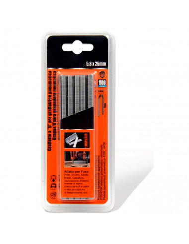Tradineur - Pack 1000 Grapas para grapadoras neumáticas - Fabricado en hierro - Grapas de 5,8 x 25 mm
