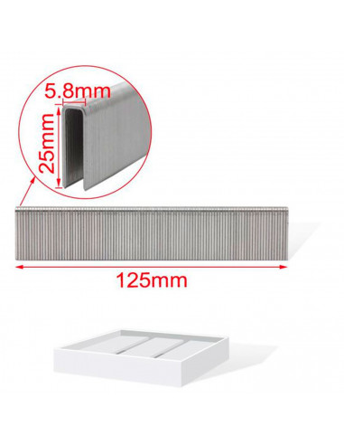 Tradineur - Pack 1000 Grapas para grapadoras neumáticas - Fabricado en hierro - Grapas de 5,8 x 25 mm