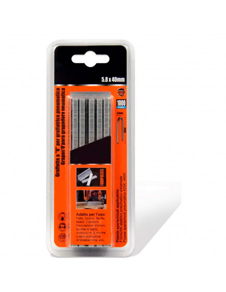 Tradineur - Pack 1000 Grapas para grapadoras neumáticas - Fabricado en hierro - Grapas de 5,8 x 40 mm