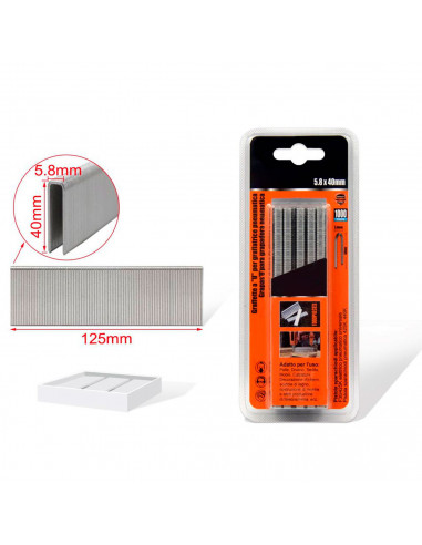 Tradineur - Pack 1000 Grapas para grapadoras neumáticas - Fabricado en hierro - Grapas de 5,8 x 40 mm