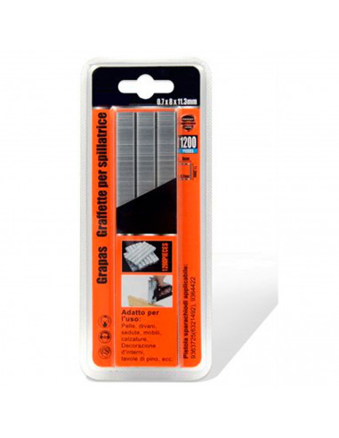Tradineur - Pack 1200 Grapas para grapadoras industriales - Fabricado en hierro - Grapas de 0,7 x 8 x 11,3 mm