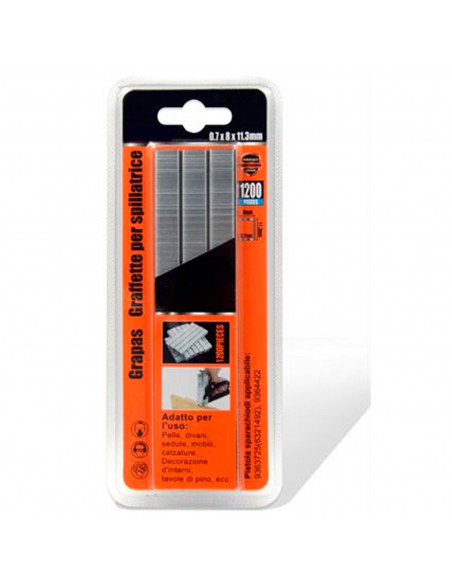 Tradineur - Pack 1200 Grapas para grapadoras industriales - Fabricado en hierro - Grapas de 0,7 x 8 x 11,3 mm