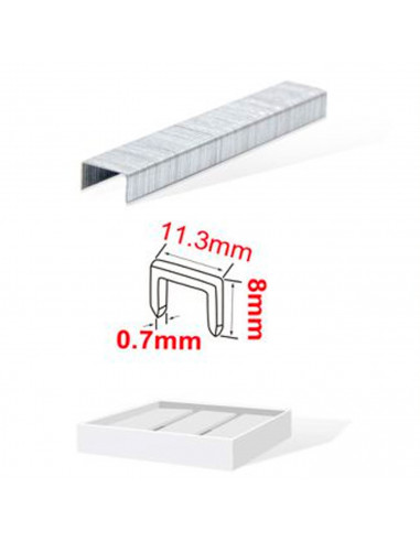 Tradineur - Pack 1200 Grapas para grapadoras industriales - Fabricado en hierro - Grapas de 0,7 x 8 x 11,3 mm