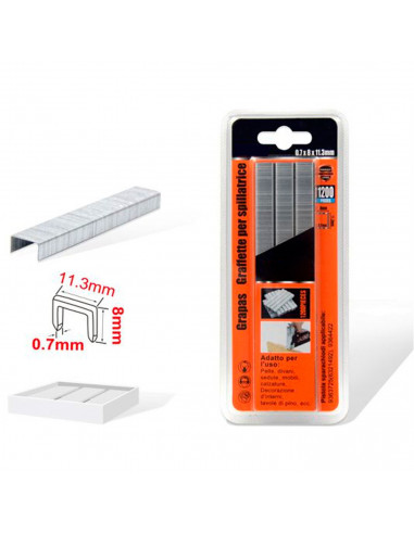 Tradineur - Pack 1200 Grapas para grapadoras industriales - Fabricado en hierro - Grapas de 0,7 x 8 x 11,3 mm