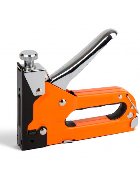 Tradineur - Grapadora industrial 4 - 14 mm - Mango ergonómico - Estructura de hierro - Apto para grapas y clavos - Anilla de seg