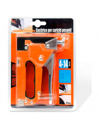 Tradineur - Grapadora industrial 4 - 14 mm - Mango ergonómico - Estructura de hierro - Apto para grapas y clavos - Anilla de seg