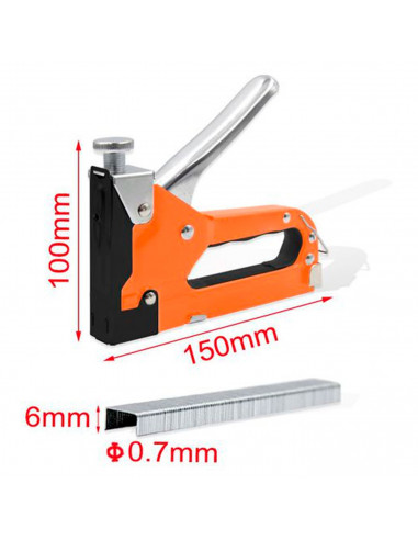 Tradineur - Grapadora industrial 4 - 14 mm - Mango ergonómico - Estructura de hierro - Apto para grapas y clavos - Anilla de seg