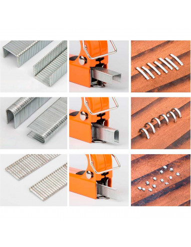Tradineur - Grapadora industrial 4 - 14 mm - Mango ergonómico - Estructura de hierro - Apto para grapas y clavos - Anilla de seg
