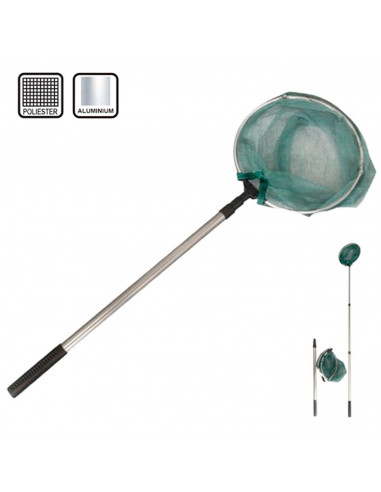 Tradineur - Salabre de alumino extensible, red de pesca con palo telescópico y aro metálico, playa, estanque, niños y adultos, 1