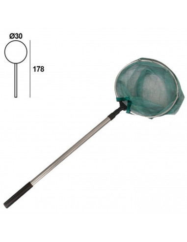 Tradineur - Salabre de alumino extensible, red de pesca con palo telescópico y aro metálico, playa, estanque, niños y adultos, 1