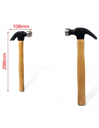Tradineur - Martillo de uña con mango de madera y cabeza de acero, multiusos, sacar puntas y clavos, bricolaje, carpintería, con