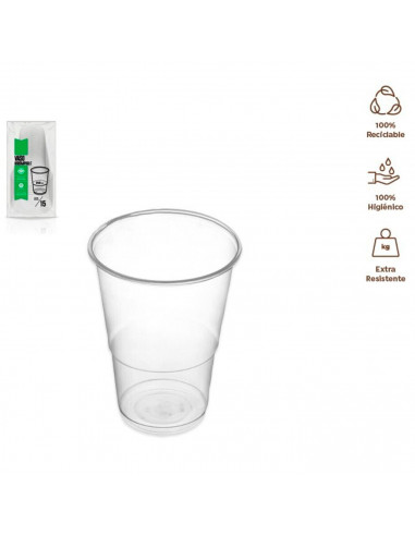 Tradineur - Pack de 15 vasos reutilizables de plástico, 100% reciclables, extra resistentes, higiénicos, apilables, 10,3 x 8,3 c