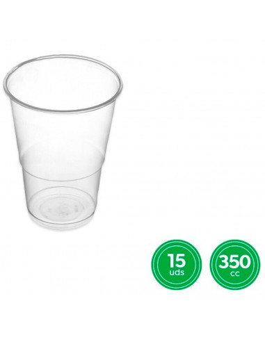 Tradineur - Pack de 15 vasos reutilizables de plástico, 100% reciclables, extra resistentes, higiénicos, apilables, 10,3 x 8,3 c