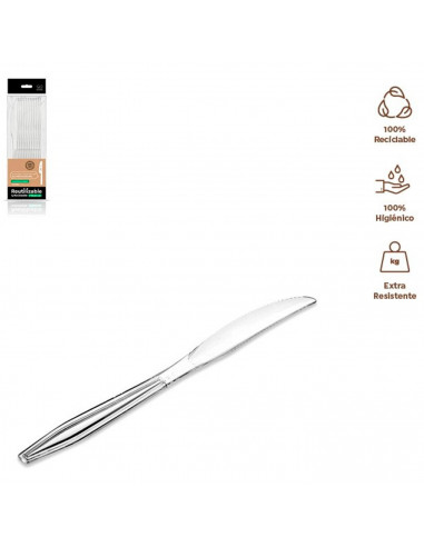 Tradineur - Pack de 12 cuchillos reutilizables de plástico, 100% reciclables, extra resistentes, higiénicos, aptos para lavavaji