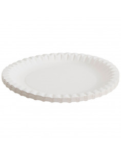 Tradineur - Pack de 50 platos llanos de cartón, biodegradables, 100% reciclables, fibras naturales, servir postres (Blanco - 18