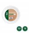 Tradineur - Pack de 50 platos llanos de cartón, biodegradables, 100% reciclables, fibras naturales, servir postres (Blanco - 18