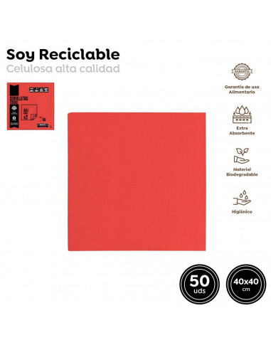 Tradineur - Pack de 50 servilletas rojas de papel, 2 capas, biodegradables, reciclables, muy suaves, resistentes, fiestas, decor